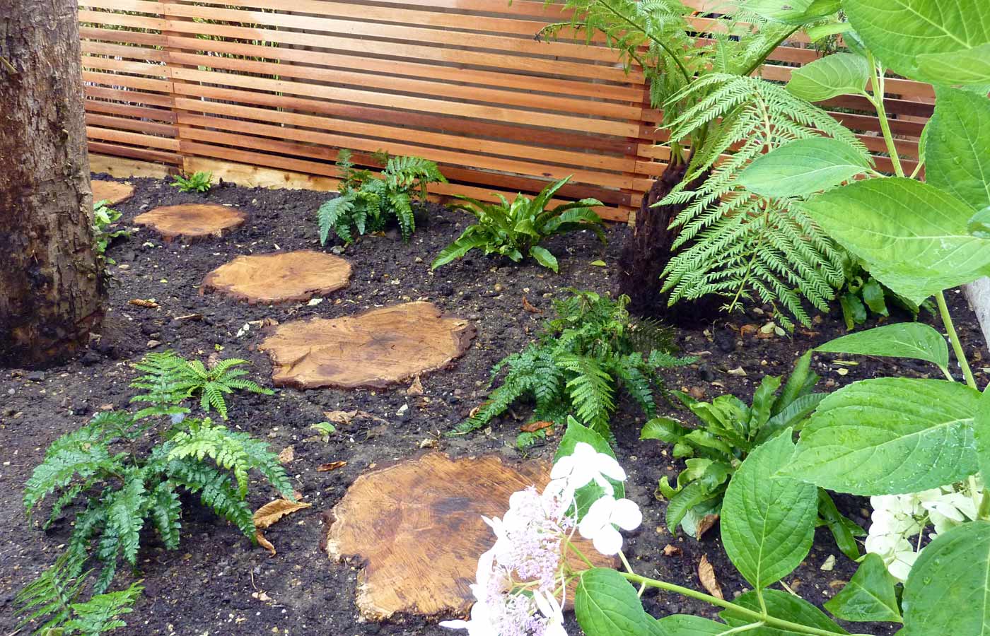 Wooden stepping stones detail view